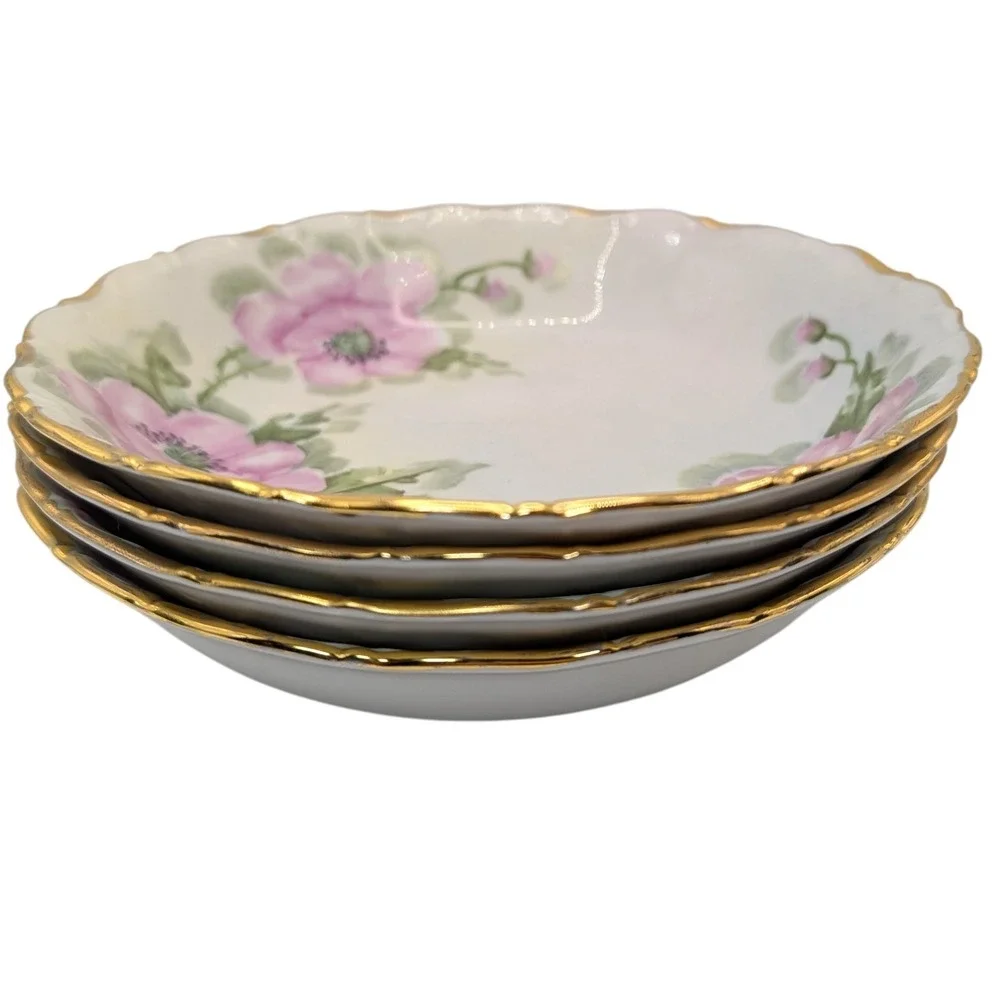Vintage Seltmann Weiden Soup‎ Bowl Bavaria Hand Painted Signed Set of Four SEE